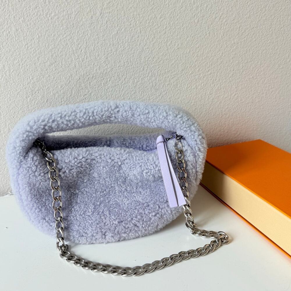 BY FAR Baby Cush‎ Lilac Shearling Chain Strap Shoulder Bag